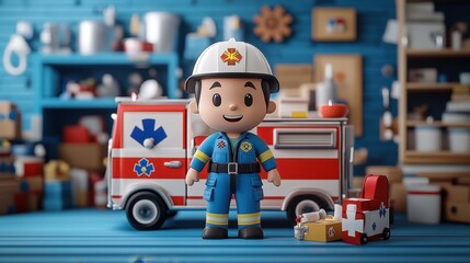 Fototapeta premium 3D Illustration of a Paramedic Providing First Aid in Emergency Situation, Concept of Healthcare Occupation