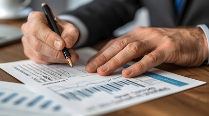 Naklejka premium Closeup of a Man's Hand Writing on a Graph - Photo