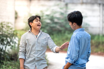 Conflict between people, Friction in friendship. A man having a disagreement with his friend....