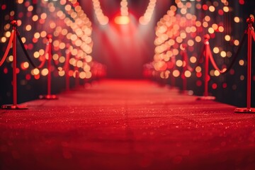 A glamorous red carpet scene with lights, ready for an event or celebration.