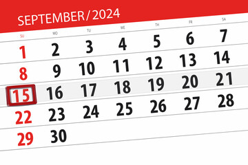 Fototapeta premium Calendar 2024, deadline, day, month, page, organizer, date, September, sunday, number 15