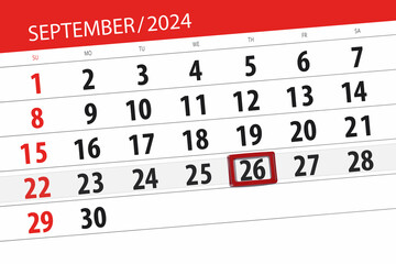 Calendar 2024, deadline, day, month, page, organizer, date, September, thursday, number 26