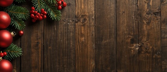 Christmas decorations on wooden background 