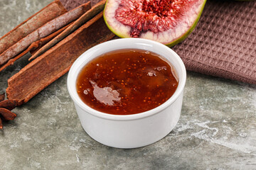Sweet fig jam in the bowl