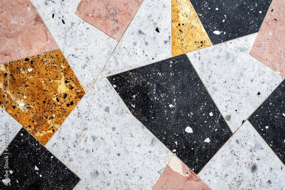 Poster geometric marble floor with colorful tiles. this image is perfect for creating backgrounds or textur