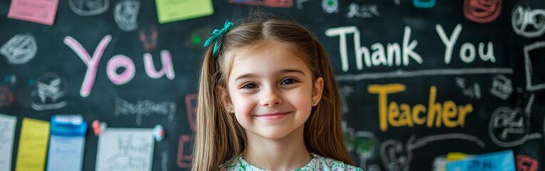Child Appreciating Teacher with Heartfelt Chalk Message