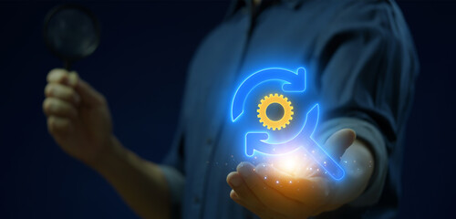 Research icon, SEO, Search Engine Optimization for promoting ranking traffic on website and...