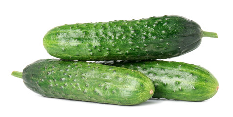 Three fresh green cucumbers isolated on white