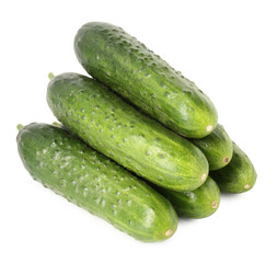 Pile of fresh cucumbers isolated on white