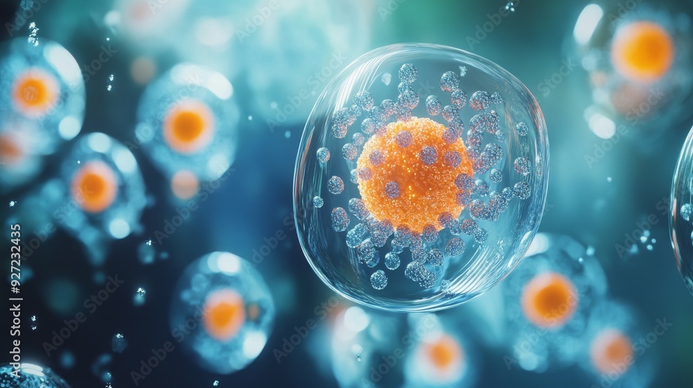 Aufkleber a 3d image of a human cell with a prominent nucleus, showcasing the intricate structures within a ce