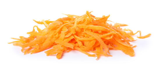 Fototapeta premium Pile of fresh grated carrot isolated on white