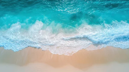 Selbstklebende Fototapeten Top view beautiful sandy beach and soft blue ocean wave © Ganesha88
