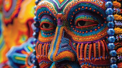 Huichol abstract isolated figure. Traditional folk indigenous art pattern. Psychedelic Mexican craft