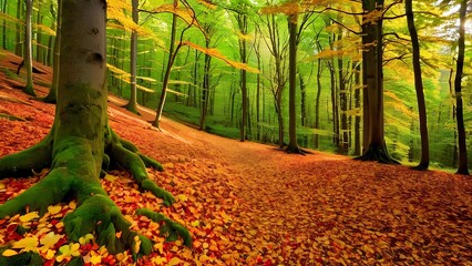 Obraz premium Autumn forest scenery in the morning