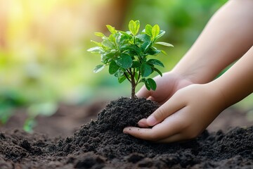 Hands gently plant a sapling. This image represents the importance of nature and sustainability.