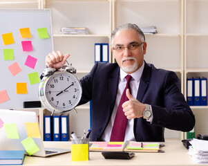 Aged man employee in conflicting priorities concept
