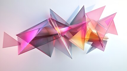 76. "A visually striking 3D geometric design with floating, translucent forms and a play of color gradients
