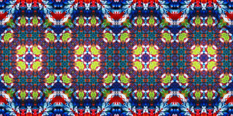 Fototapeta premium Seamless art drawing patterns kaleidoscope. Acrylic paint is drawn