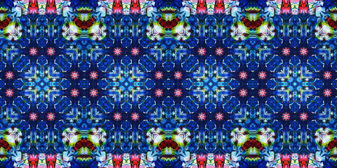 Seamless art drawing patterns kaleidoscope. Acrylic paint is drawn