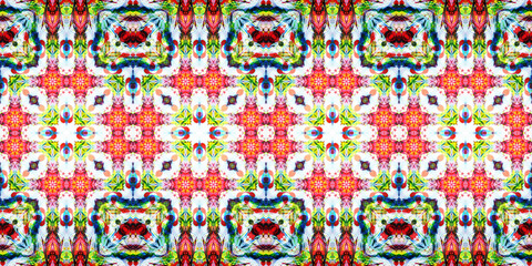 Seamless art drawing patterns kaleidoscope. Acrylic paint is drawn