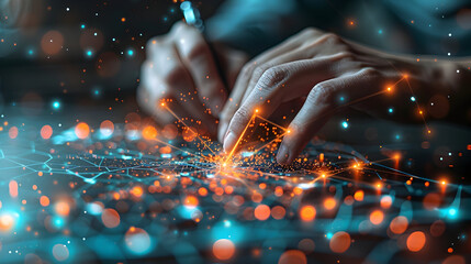 Abstract Illustration of Fingers Interacting with a Digital Network