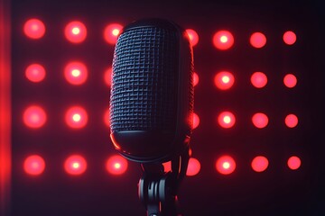 Retro microphone against defocused lights