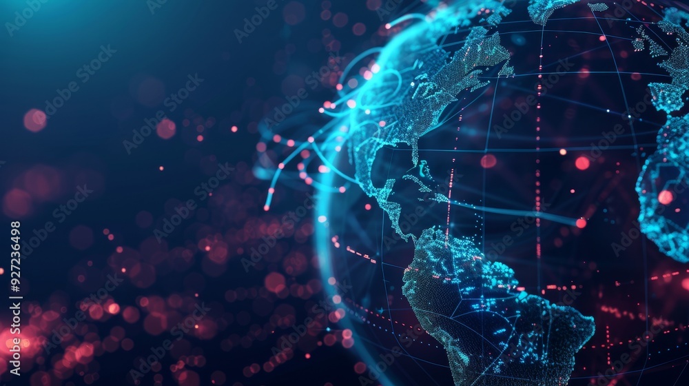 Poster a glowing digital globe with connected lines representing global connectivity, digital communication