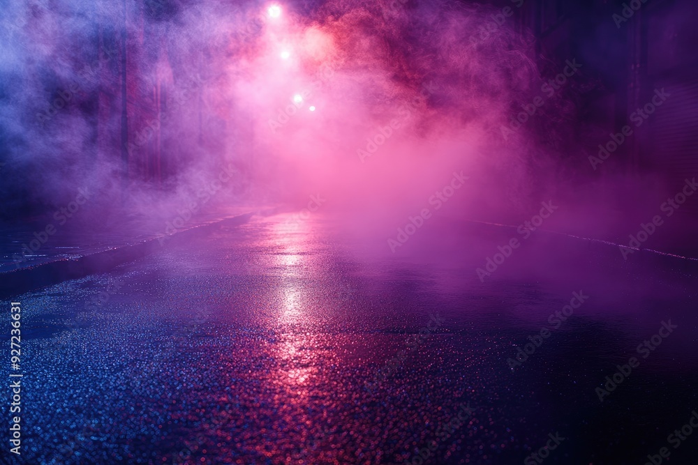 Aufkleber a foggy road with pink lighting. this image is perfect for creating a mysterious and atmospheric bac