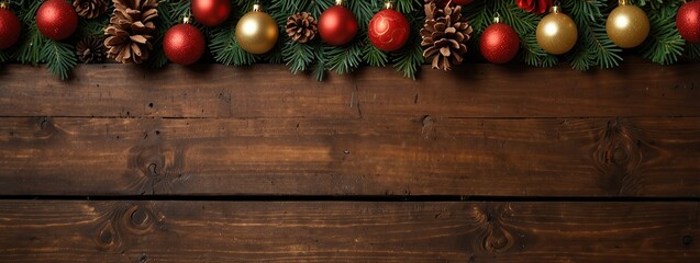 Christmas decorations on wooden background