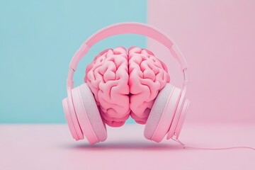 Music brain and musical therapy. Human brain with headphones