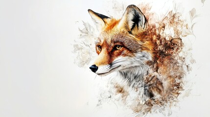 Obraz premium A red fox with a sharp, intelligent gaze, surrounded by soft, abstract floral elements. The image evokes a sense of wilderness, beauty, and cunning.