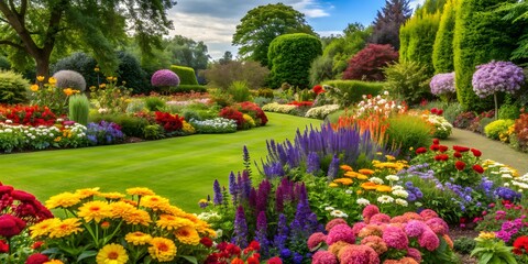 Beautiful flower bed in a vibrant garden setting, flowers, garden, nature, blooming, colorful, outdoor, relaxing