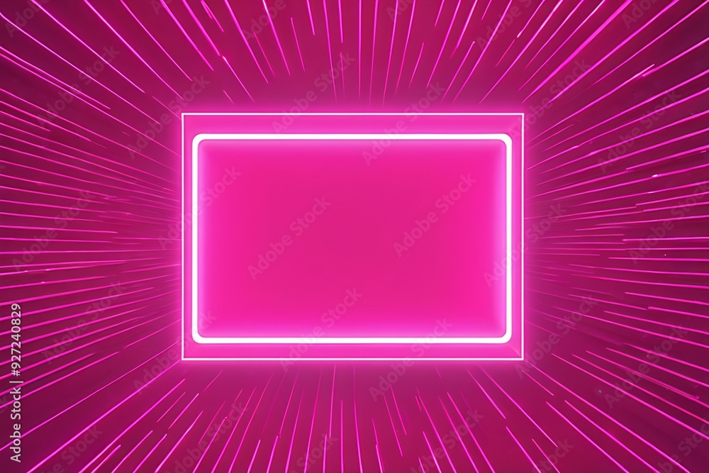 Poster a pink background with a neon pink neon square in the middle. the square is empty and has a glowing 