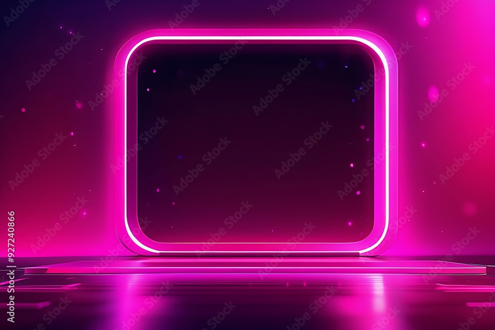 Poster a pink neon background with a large square in the middle. the square is black and has a glowing effe