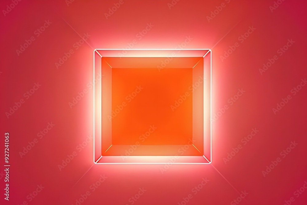 Aufkleber a red background with a neon square in the middle. the square is orange and has a white border