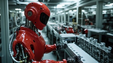 Fototapeta premium Automation and Precision: Robot Overseeing Advanced Manufacturing Operations