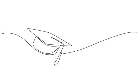 Fototapeta premium mortarboard graduation hat one line drawing graduated education concept