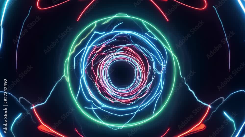 Poster the image showcases a vibrant spiral crafted from glowing neon lights, radiating a captivating energ