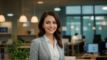 Obraz premium Smiling lady in current office setting 