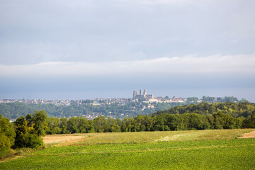 countryside and medieval city of Laon in the north of france