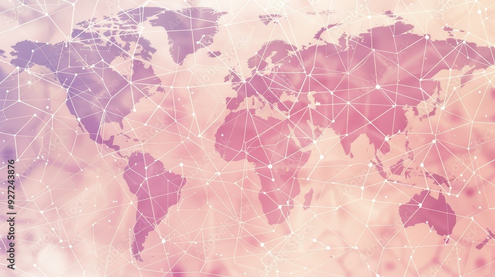 Poster a world map is depicted with a network of lines connecting continents, symbolizing global connectivi