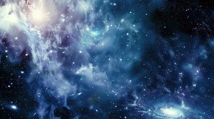 Big Bang colorful space galaxy fog cloud nebula. Universe science astronomy and stary night cosmos mockup background. Supernova concept wallpaper