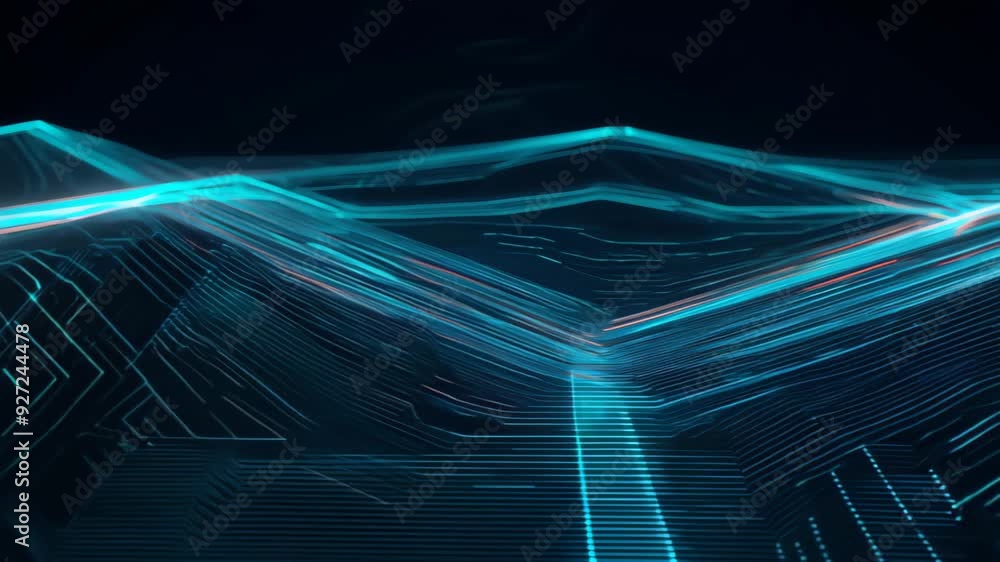 Poster an abstract image showcases a futuristic structure illuminated against a dark backdrop, highlighting