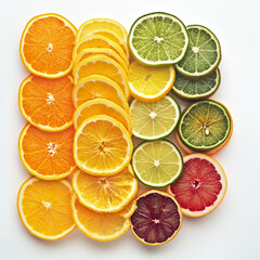 sliced fruit, white background