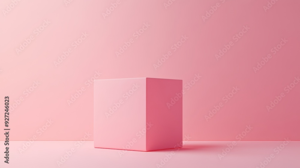 Poster a simple pink cube on a matching pink background, emphasizing minimalism and color.
