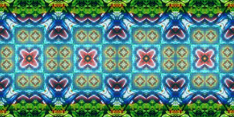 Seamless art drawing patterns kaleidoscope. Acrylic paint is drawn