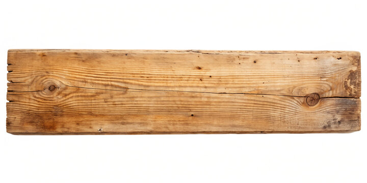Rough wooden plank out on white background.AI GENERATED
