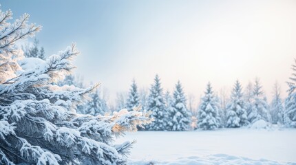 Soft dawn illuminates snowy fir branches with a gentle shimmer 