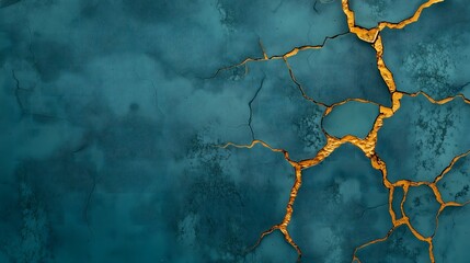 cracked blue surface with golden cracks in kintsugi style