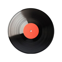 Obraz premium A classic vinyl record featuring a red label in the center, showcasing its grooves and glossy surface, evoking nostalgia for music lovers